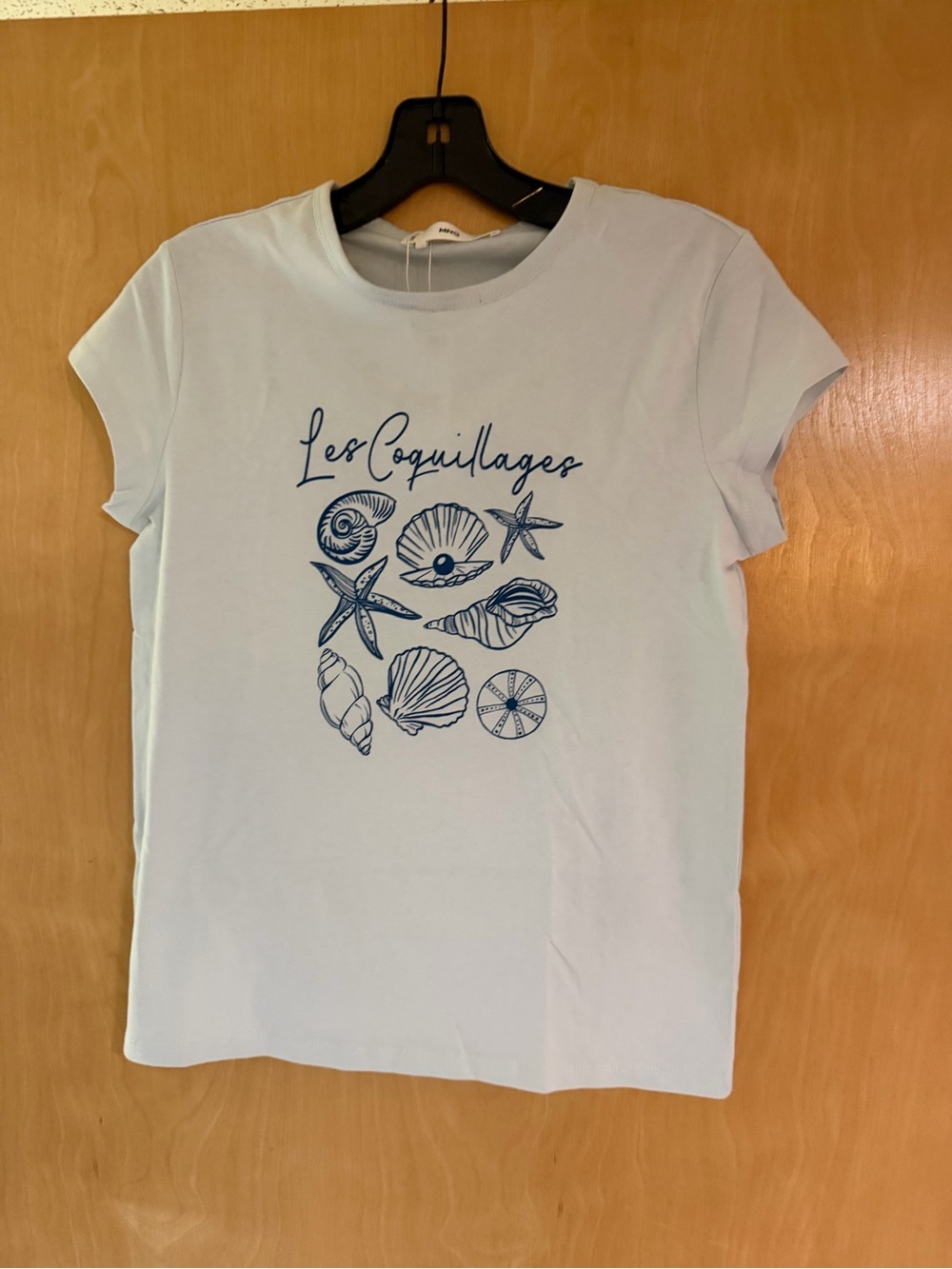 Mango Graphic Seashell Tee - Light Blue with Navy Print